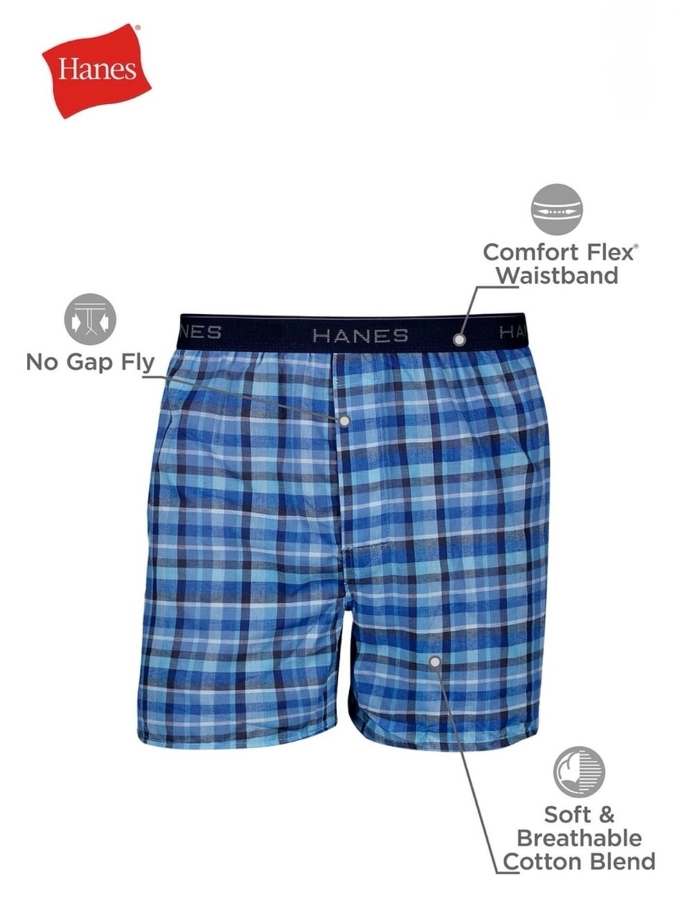 Hanes Men's Plaid Boxers 2 Pack Tagless Comfort Flex Cool Comfort 2XL 44-46 - Picture 3 of 12